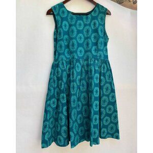 Mata Traders Dress, Sleeveless, Teal with Geometric Print, Medium, 100% Cotton
